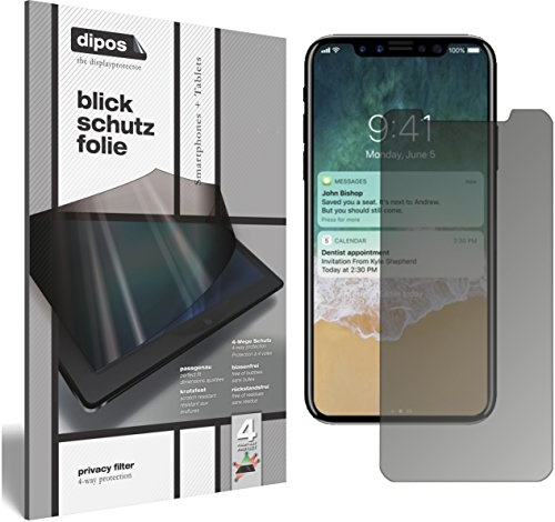 dipos Blickschutzfolie für Apple iPhone X | Displayschutz matt mit 4-Wege Sichtschutz-Effekt, Privacy Filter, passt perfekt, kratzfest, blasenfrei, selbstklebend