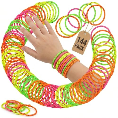 Bedwina Friendship Bracelets for Kids - (Pack of 144) Neon Adjustable Woven Rope Friendship Bracelets Bulk for Girls and Boys - Classroom Prizes for Kids Birthday Party Favors & Goodie Bag Stuffers