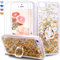 Feyten iPhone 5/ iPhone 5S/ iPhone SE Case with Tempered Glass Screen Protector [2 pack], Sparkly Glitter Bling Flowing Liquid Floating Case Cover with Kickstand for iPhone 5/5S/SE (Gold)