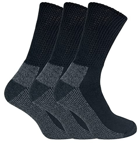 IOMI Footnurse - 3 Pack Unisex Extra Wide Bamboo Diabetic Socks | 4 Sizes | For Swollen Feet & Legs | Smooth Toe Seam | Cushioned Foot (6-8.5 UK, Black)