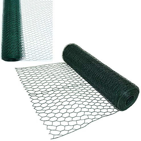 EFAN 60CM X 50M Hexagonal Wire Mesh Fencing PVC Coated Green Electro Plated Wire Fence Roll for Garden Poultry Netting Chicken Wire Rabbit Mesh, 50mm Hole Size, 0.9mm Wire Diameter