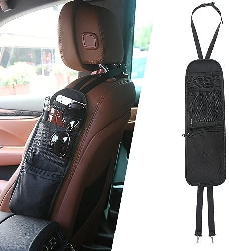 URAQT Upgrade Section Organizer - Car Seat Storage Bag with 3 Pockets, Multi-Pocket Drink Holder, Suitable for Cars, Trucks, SUV, Gaming Chairs, Etc (Black)