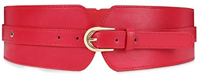 XIAOWU Damen Taillengürtel Elastisch Breit - Stretchgürtel mit Goldner Schnalle - Für Kleider in Schwarz/Rot - Bequemer Bund mit Stretchfunktion
