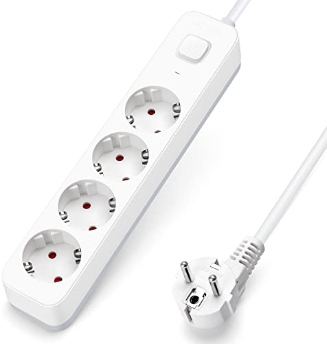 Aigostar Steckdosenleiste 4 fach mit Schalter, Mehrfachsteckdose mit Kindersicherung, Verteilersteckdose mit 5 m Kabel
