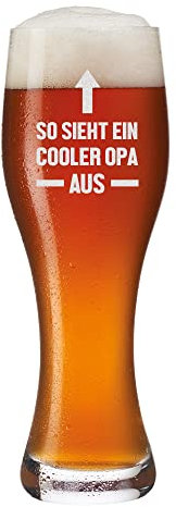 polar-effekt Leonardo Weizenbierglas 500 ml mit Gravur - Geburtstagsgeschenk für Opa, Großvater - für Biertrinker - Geschenk-Idee - Weihnachten, Jubiläum, Verabschiedung - Motiv Cooler Opa