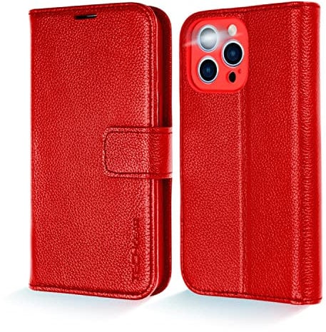 TECHGEAR Wallet Case for iPhone 13 Pro Max, Genuine Leather Magnetic Flip [RFID Blocking] Case with Shockproof TPU, Card Slots, Stand Folio Cover Compatible with iPhone 13 Pro Max 6.7 2021, Red