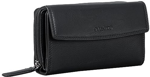 STILORD 'Alea' Leder Geldbörse Damen Groß RFID Schutz Vintage Frauen Portemonnaie Geldbeutel NFC Portmonee mit Reißverschluss in Geschenkbox, Farbe:schwarz