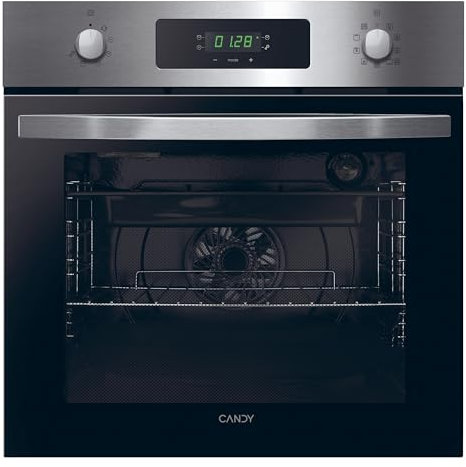 Candy Idea FIDC X886, Horno Multifunción, Pirolítico, 70L, 1 Bandeja y 1 Rejilla, Ventilador Radial de Enfriamiento, Aquálisis, Cocción Multinivel, 9 Funciones, Puerta 3 Cristales, Inox y Negro