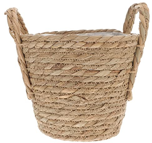 Zerodeko Geflochtene Blumentopf Seegras- Pflanzkorb Stroh- Pflanzk?rbe Flechtkorb - Pflanztopf Weiden- Pflanzbeh?lter mit Kunststoffeinsatz für Zimmerpflanzen Waschküche 20Cm Rattan Blumentopf