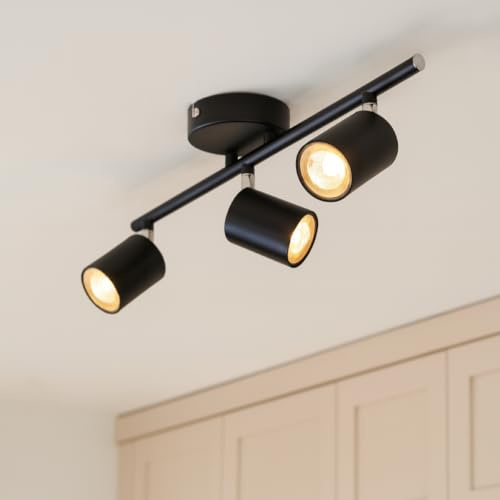 CGC Lighting Modern Contemporary Design Adjustable Heads GU10 Ceiling Spot Lights (Black, Triple Bar)