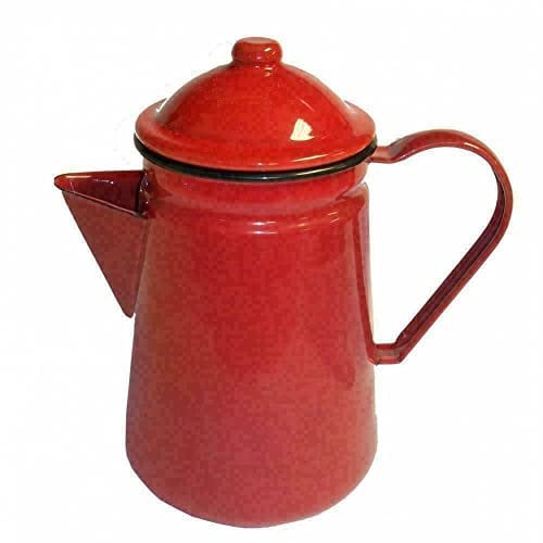 HoitoDeals Red Enamel Traditional Coffee Pot With Handle Lid For Home, Dining Table Gift Item (1Pcs)