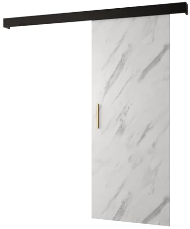 ABIKSMEBLE Salwador 1 Set di Porte Scorrevoli con Copertura del Binario - Porte Scorrevoli per Pareti Interne - Porte per Mansarda ad Incasso - Costruzione Solida - 90 x 204 cm - Marmo Bianco