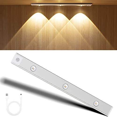 WUYOR Led Schrankbeleuchtung Mit Bewegungsmelder, 3-Farben-Temperaturen einstellbar,USB wiederaufladbare Schrankleuchten mit magnetischen Aufklebern, Geeignet für Kleiderschrank, Schrank, Theke(40cm)
