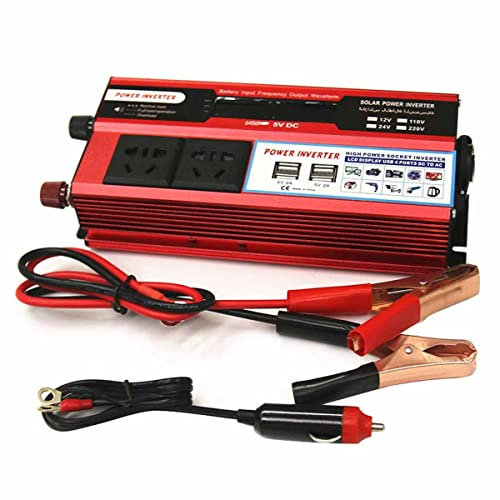 Convertidor Inversor 1000W, DC 12V/24V a AC 110V/220V Inversor De Corriente con 2 Interfaces USB, 2 Enchufes Universales, Adaptador De Encendedor De Cigarrillos