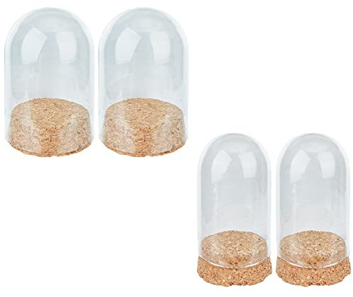 HOBBIESAY 4pcs 2 Size Glass Display Dome Cloche Bell Jar Terrarium with Cork Base Decorative Clear Glass Cloche Bell Jar Display Case for Rose Display Antique Collectibles Figurine
