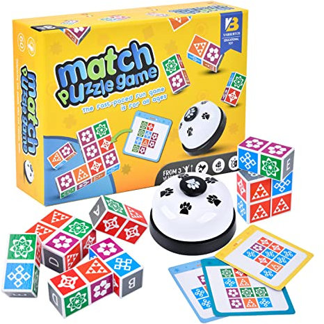 LADVATKIN Hölzerne Matching Game Puzzle Spiele, Shape Pattern Block Brain Game mit Glocke für Family Night, Match Puzzles Building Cubes Games für Kinder und Erwachsene
