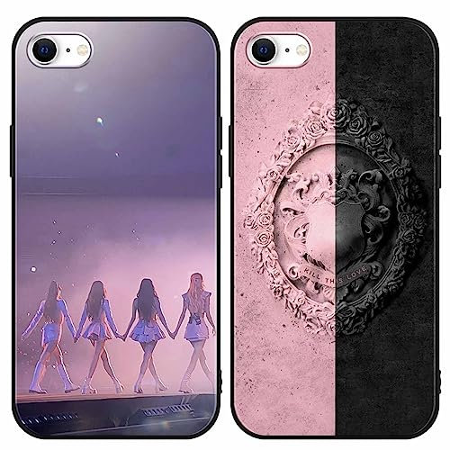 [2 Stück] Blackpink Handyhülle mit Apple iPhone 8 iPhone 7 iPhone SE 2022/2020 Hülle 4,7, Kpop Muster Motiv Design Schutzhülle Gemustert Kratzfest Stoßfest TPU für Blink für iPhone 8 7 Hüllen,02