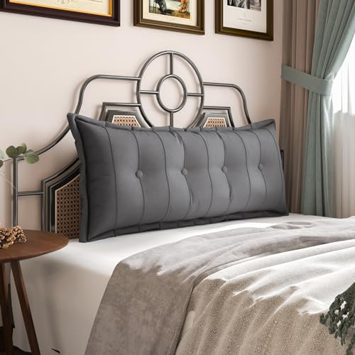 Großes Weiches Lesekissen, Kopfteil-Körperkissen zum Schlafen und für die Rückenlehne, Kopf Kissen für den Bettkasten, Lumbalkissen zum Sitzen auf dem Bett, mit Waschbarem Polyester Bezug 140cm Grau