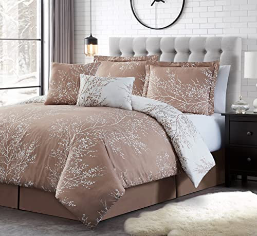 Spirit Linen 5-teiliges gemütliches Tiefschlaf-Bettwäsche-Set für Doppelbetten – schönes Blatt-Design – übergroßes Bett in einer Tasche Bettwäsche-Sets Platin Floral Bedding Collection (Taupe, Twin)