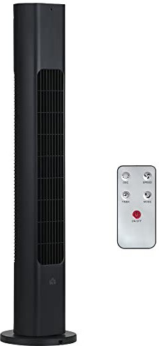 HOMCOM Ventilador de Torre Bajo Consumo con Mando a Distancia Oscilación de 75° Temporizador 3 Velocidades 3 Modos Silencioso para Hogar Dormitorio Oficina Ø18x78,5 cm Negro
