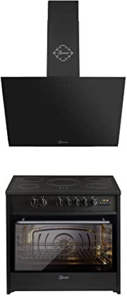 GURARI GCH G 912 BL +GCH 286 Bl 9 Prime 90 cm Acier inoxydable Noir Verre 1000 m³/h Cuisinière à gaz 90 cm/Range Coocker / 111L / 5 brûleurs de qualité supérieure