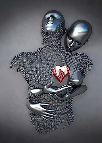 Metall Figur Statue Kunst Leinwand Gemälde Romantisch Abstrakt Poster und Drucke 3D Liebhaber Skulptur Poster Modernes Wohnzimmer Heimdekoration - Ohne Rahmen (CST-02,70x100cm*1)