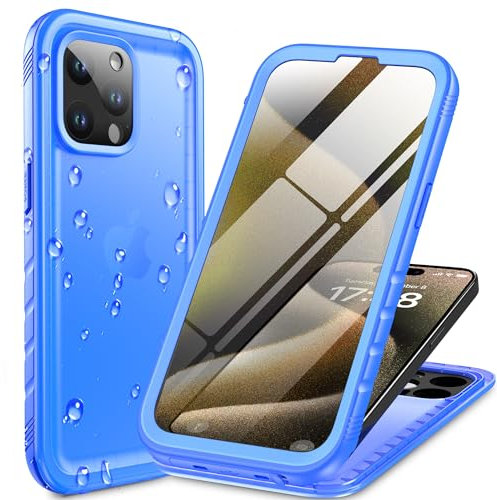 Cozycase für iPhone 15 Pro Max wasserdichte Outdoor Hülle Blau - 360 Grad Panzerhülle Stoßfest Komplett Staubschutz Wasserfest Handyhülle mit Kameraschutz/Displayschutz