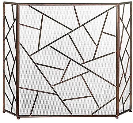 Zusammenklappbarer 3-teiliger Kaminschutz mit Netz, Vintage Iron Flame Ember Spark Guard Protector, 53×33,5 Zoll, Bronze Decoration