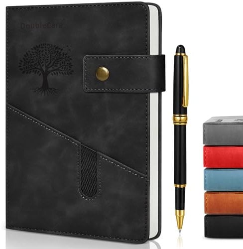 DoubleCare A5 veganes Leder, mit Trennwand, Notizbuch mit Tasche, liniertes Notizbuch, Schulbedarf, Büro, Geschäftsreisen, für Männer und Frauen