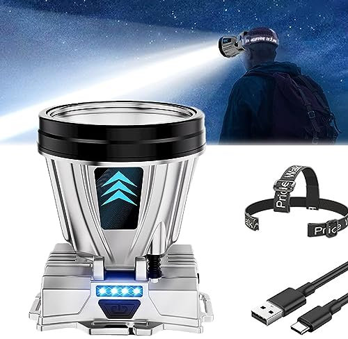Hrgsot Lampe Frontale Haute Puissance Rechargeable Super Lumineuse, Lampe Frontale Portable, Lampe Frontale LED de Chasse, Lampe Frontale Rechargeable Réglable pour Camping, Course, Randonnée