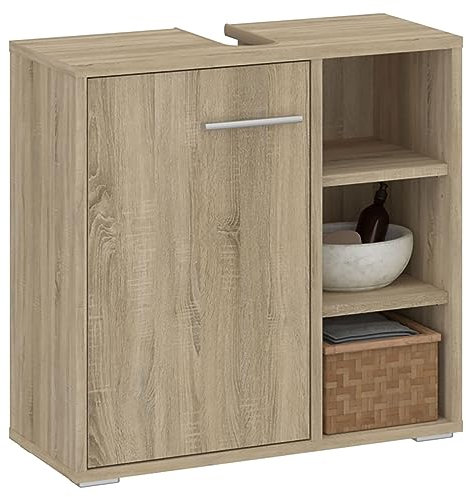 IDIMEX Meuble sous lavabo Nistos Rangement de Salle de Bain avec 1 Porte et 3 étagères Couleur chêne Sonoma