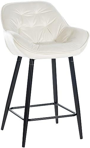 CLP Barhocker Gibson Samt I Gepolsterter Tresenstuhl Mit Fußstütze I Sitzhöhe 76 cm, Farbe:Creme