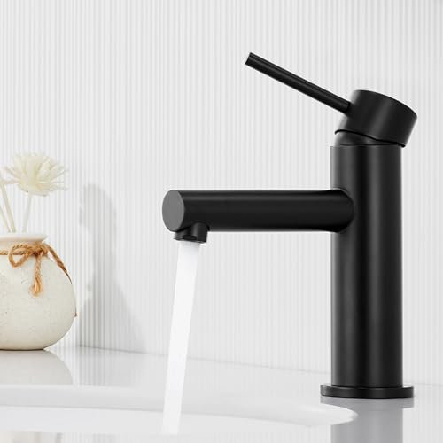 CECIPA Mitigeur Salle de Bain Noir, Robinet de Lavabo Noir avec Bec Hauteur 90MM, Mitigeur Lavabo Réglable Eau Chaude et Froide