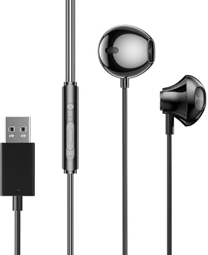 Cuffie In-Ear USB Cuffie da gioco USB con filo con microfono e controllo del volume con cancellazione del rumore per PC Windows Laptop PS4 PS5 Skype Ufficio