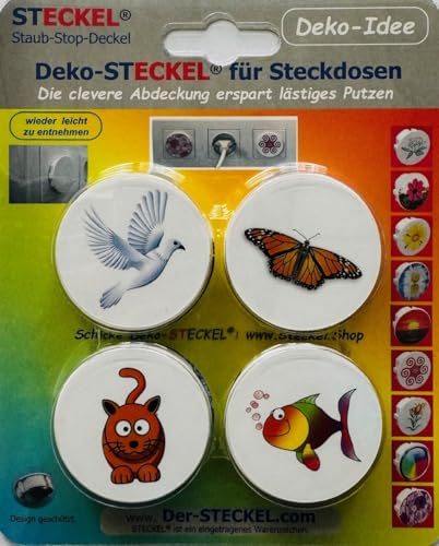 Steckel Deko DS-111 dekorative Steckdosen Abdeckung Staubschutz Deckel Steckdosendeckel Abdeckung für saubere Schuko-Steckdosen Leisten Mehrfachsteckdosen Spritzschutz Design (Tiere)