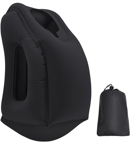 Senders Inflatable Travel Pillow Neck Pillow Lightweight Quick Pack for Airplane Train Car Quick Inflation and Deflation Travel Camping Neck Support Pillow (Black)