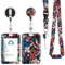 Vicloon Lanyard mit ID Kartenhalte, 2 Stücke Einziehbare Badge Holders Ausweishülle, Ausweishalter mit Clip, Schlüsselbänder mit Schnellverschluss Schnalle(große rosa Blüten)