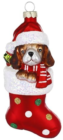 Christbaumschmuck Hund Katze Tiere | Süße Weihnachtsbaumfigur aus Glas | 14cm Christbaumfigur (Hund rot)