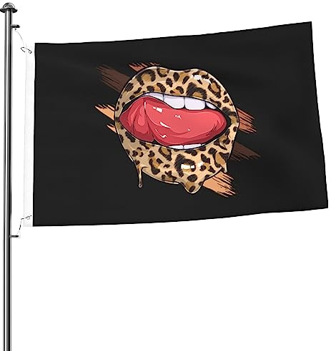 Pride Flag Weibliche Lippen Mit Leopardenmuster-Frauenzunge Premium Flagge Premium Banner Diverse Gartenfahne Für Halloween, Bauernhof, Party, 90X150Cm