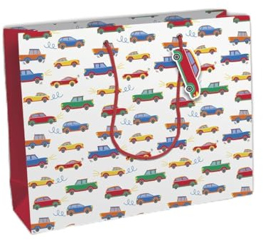 Clairefontaine 32472-6Cpack - Packung 6 Geschenktasche - Tüte Excellia, Format Shopping (37,3x11,8x27,5 cm), 210g, geeignet für voluminöse Geschenke, Autos Rot, 6 Stück