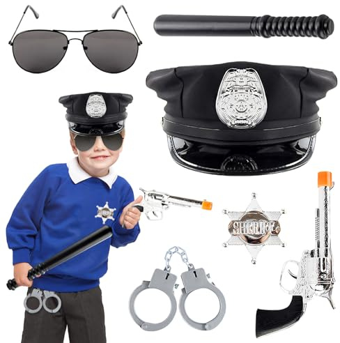 badaren Accessori per Costumi da Polizia, Costume Poliziotto Bambino, Cappelli Della Polizia, Manette Della Polizia, Set di Travestimenti Della Polizia per Cosplay Della Festa di Carnevale