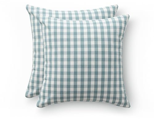 GAMUSI Juego 2 Funda Cojín Vichy a Cuadros 45x45 - Fundas cojín Decorativas sofá con Cremallera algodón Transpirable y Suave, Color Agua
