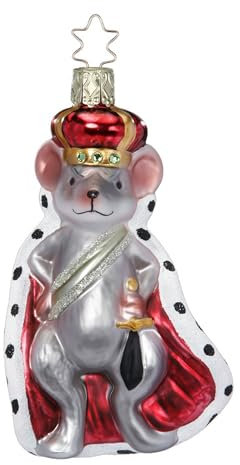Christbaumschmuck Mäusekönig 12cm - Glas Figur zum Aufhängen - mundgeblasen & handbemalt - Weihnachtsbaum Anhänger für Weihnachten - Christbaumanhänger & Weihnachtsbaumschmuck - Märchen Tiere Grau Rot