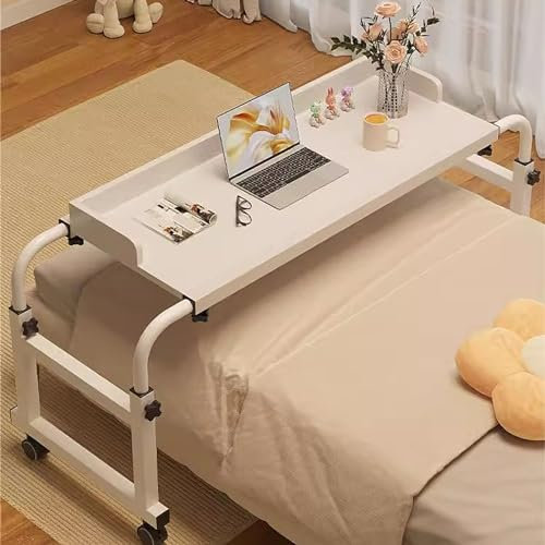 GQQDDD üBerbetttisch FüRs Bett,Arbeiten Und Essen Heim Leseschreibtisch Verstellbar Auf Rollen Ausziehbarer Beistelltisch Schlafzimmer-Nachttisch Laptop-Tisch(Color:Weiß)