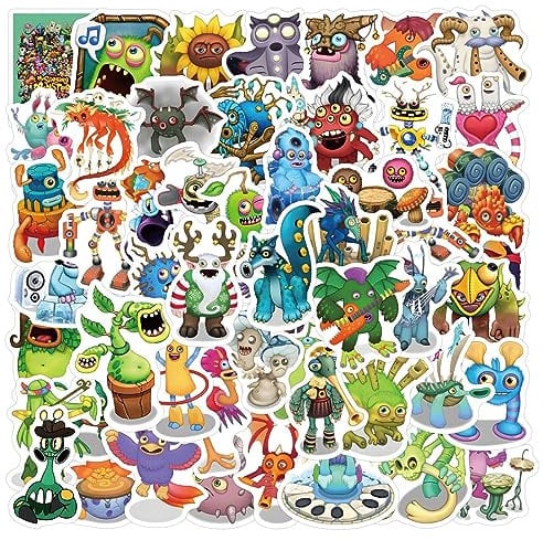 60 Pcs My Singing Monster Stickers for Kids Teens Adults Boys Girls Gift,Stickers Pack for Laptop,Skateboard,Luggage,Car,Bike, Cup,Computer,Water Bottle Decor,Vinyl Waterproof Sticker Decals