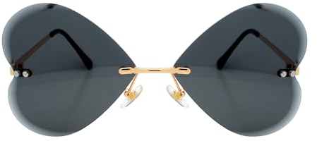 Luxxada Herz Sonnenbrille Damen Herzbrille Große Oversized Festivalbrille Hochwertige Rahmenlose Herzform Gläser Metallgestell