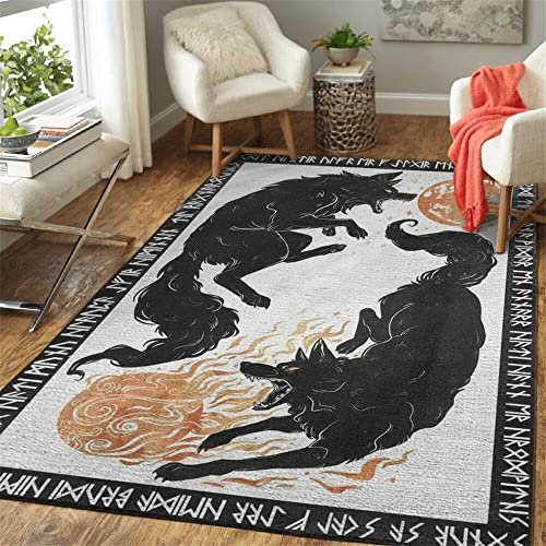 Generisch Wikinger Totem Teppich Wohnzimmer Baum des Lebens Runen Flanell Teppich Fußmatte für Schlafzimmer Esszimmer Flur Living Room rutschfest Verblasst Nicht Rechteck Teppiche 100x200 cm