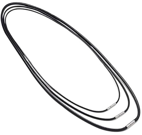 SUJEBKC Juego De Cuerda De Collar De 3 Piezas,Hebilla De Collar De Goma para Hombre,Collares De 40/45/50 Cm para Hombres y Mujeres,Cadena De Cuero,Collar De Repuesto Colgante Negro