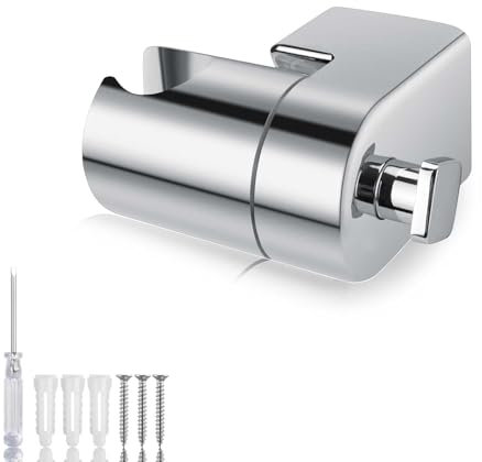 HERKINDNESS Soporte Ducha Plateado, Rotación 360° Soporte Alcachofa Ducha, Soporte Ducha Pared con Tornillo Ajuste, Pequeño Fácil Instalar, Ducha Baño para Mayoría Cabezales Ducha