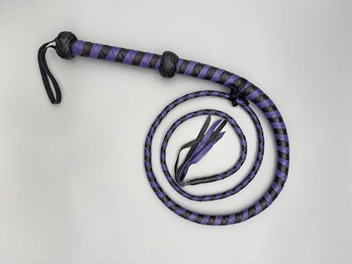 Generisch Bullenlederpeitsche in Lila/Schwarz mit Fransen, Verschiedene Größen (6FT - 183cm)